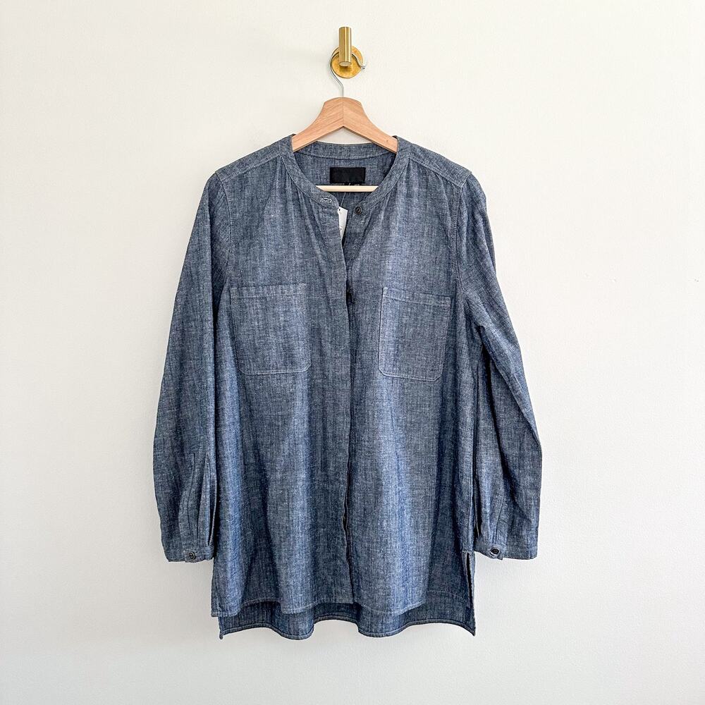 NWT Vince Patch Pocket Chambray Button Front Long Sleeve Shirt Blue Rinse M - Picture 2 of 13